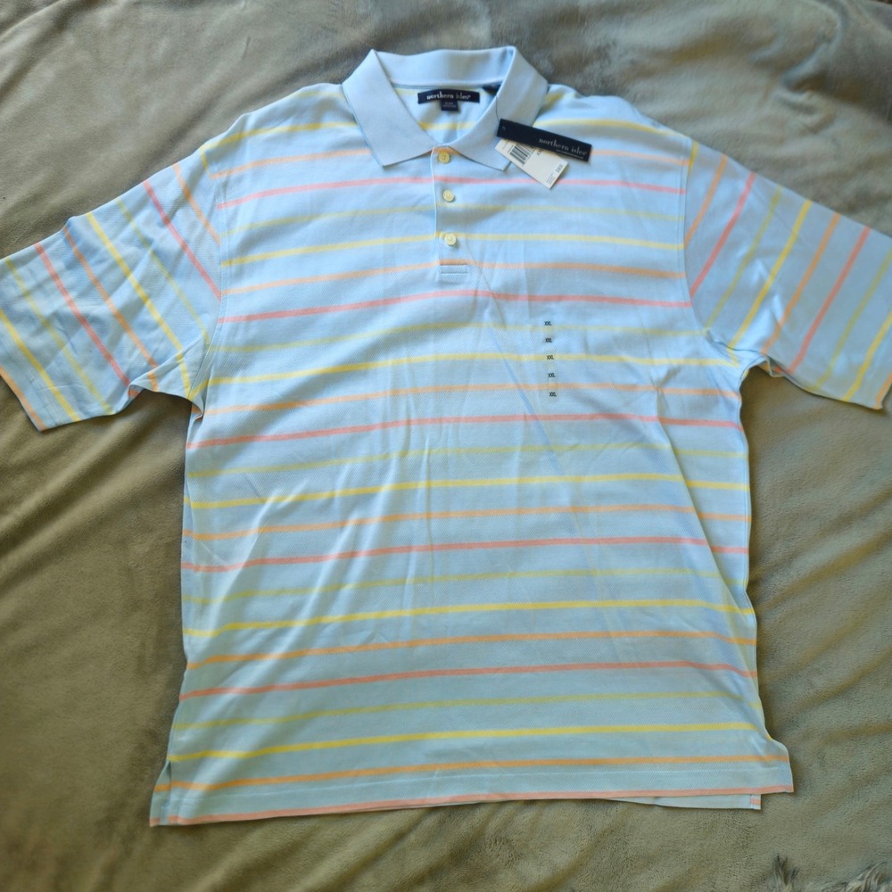 Northern Isles Mens Sz XXL Blue Striped Polo‎ Shirt Double Mercerized Cotton NWT